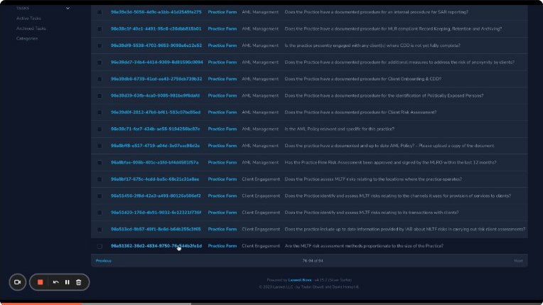 List of Risk Questions in Admin View
